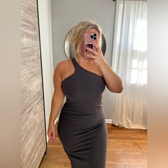 Heartloom Tricia Dress Grey Ribbed Midi One Shoulder XS - Picture 9 of 10